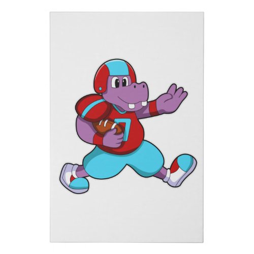 Hippo at Sports with Football  Helmet Faux Canvas Print