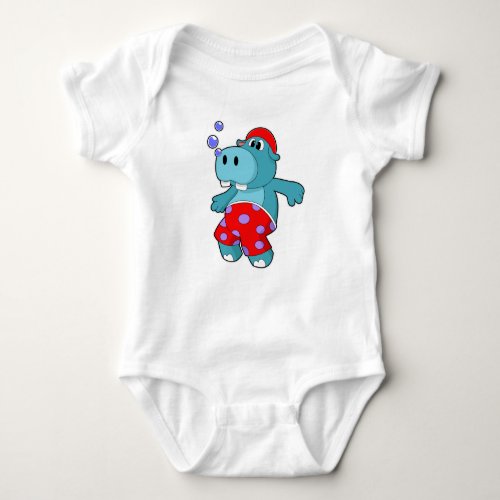 Hippo at Swimming with Swimming trunks Baby Bodysuit