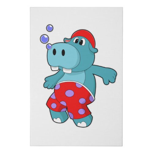 Hippo at Swimming with Swimming trunks Faux Canvas Print