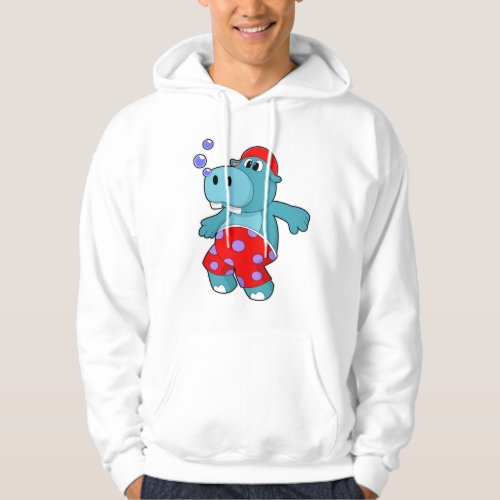 Hippo at Swimming with Swimming trunks Hoodie