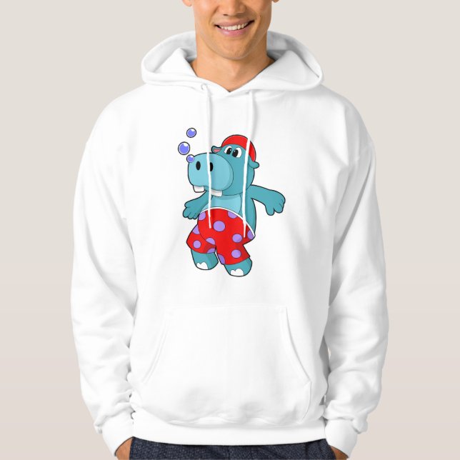 Hippo at Swimming with Swimming trunks Hoodie (Front)