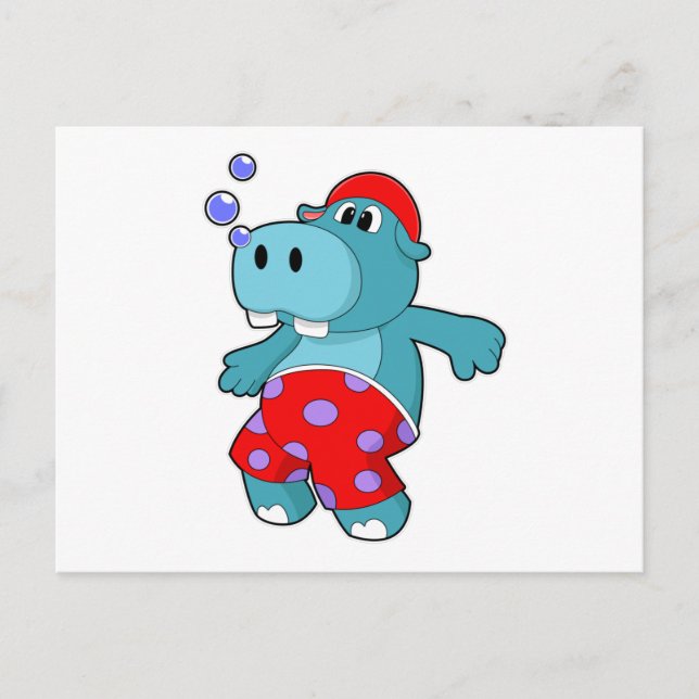 Hippo at Swimming with Swimming trunks Postcard (Front)