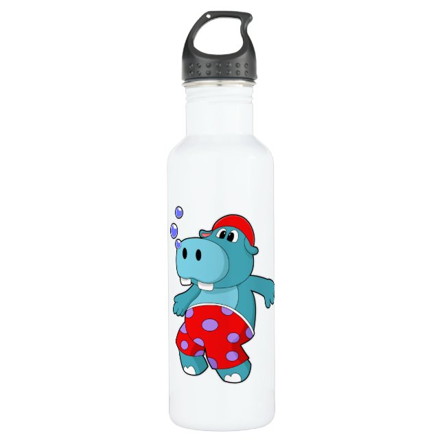 Hippo at Swimming with Swimming trunks Stainless Steel Water Bottle (Front)