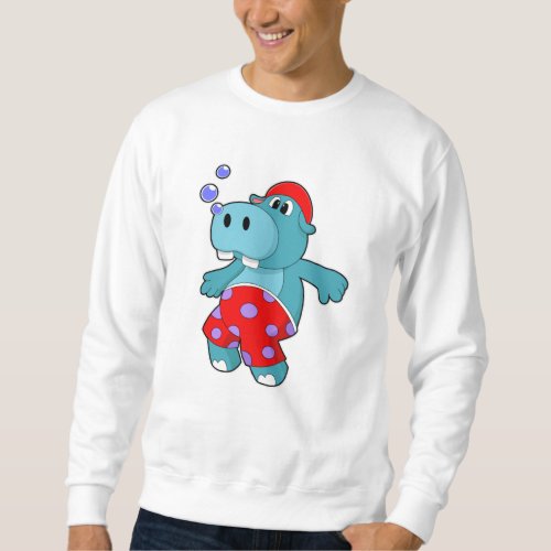 Hippo at Swimming with Swimming trunks Sweatshirt