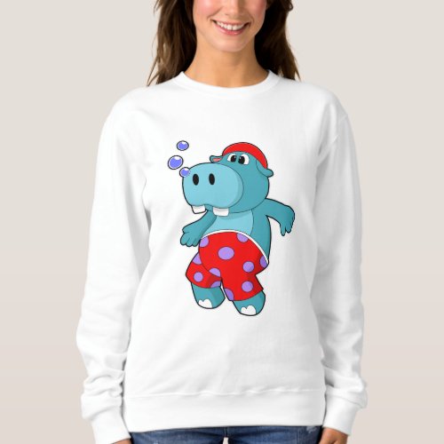 Hippo at Swimming with Swimming trunks Sweatshirt