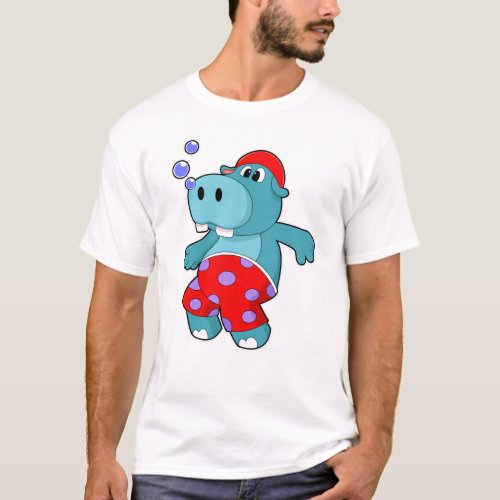 Hippo at Swimming with Swimming trunks T_Shirt