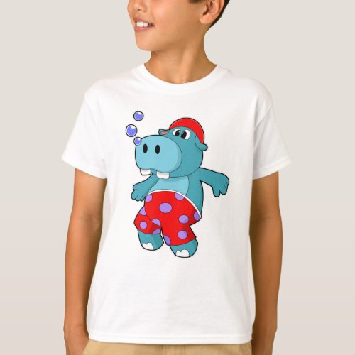 Hippo at Swimming with Swimming trunks T_Shirt