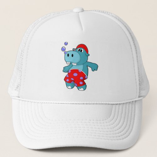 Hippo at Swimming with Swimming trunks Trucker Hat