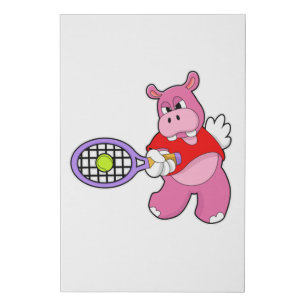 Hippo at Tennis with Tennis racket Faux Canvas Print
