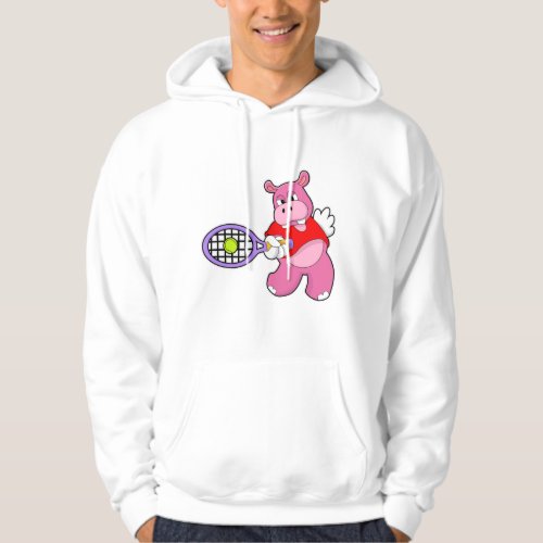 Hippo at Tennis with Tennis racket Hoodie