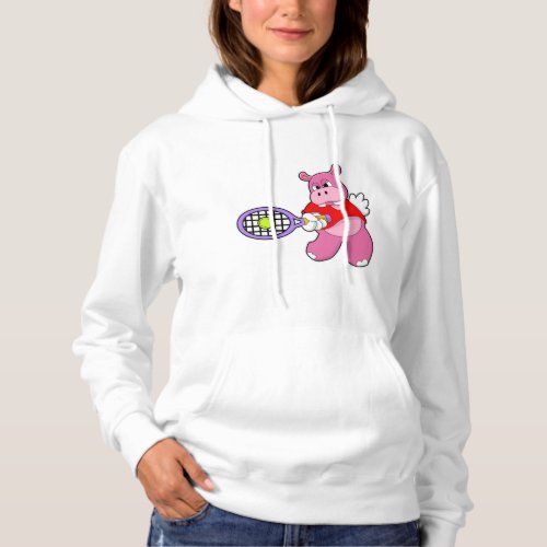 Hippo at Tennis with Tennis racket Hoodie