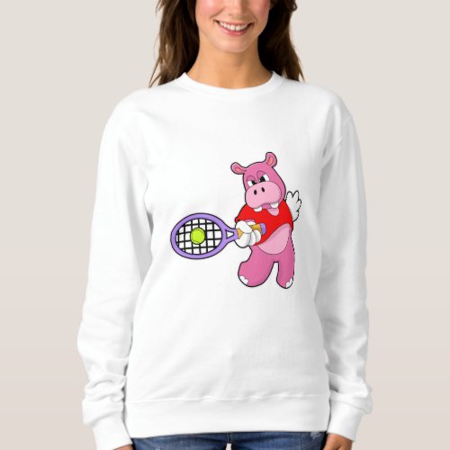 Hippo at Tennis with Tennis racket Sweatshirt