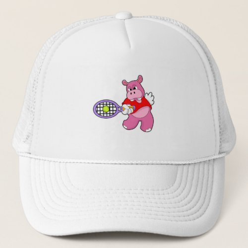Hippo at Tennis with Tennis racket Trucker Hat