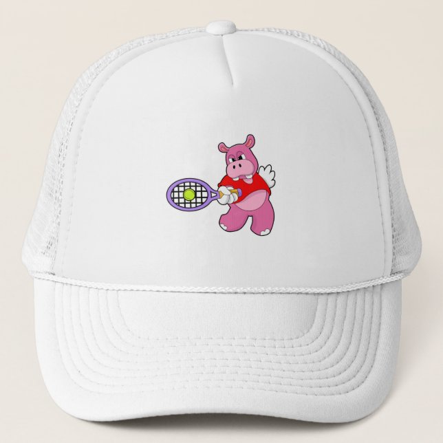 Hippo at Tennis with Tennis racket Trucker Hat (Front)