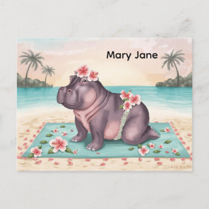 Hippo at the beach postcard