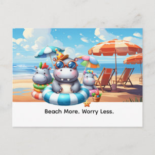 Hippo at the beach postcard