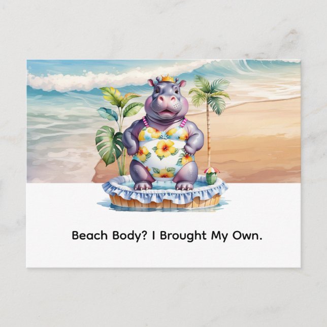 Hippo at the beach postcard (Front)