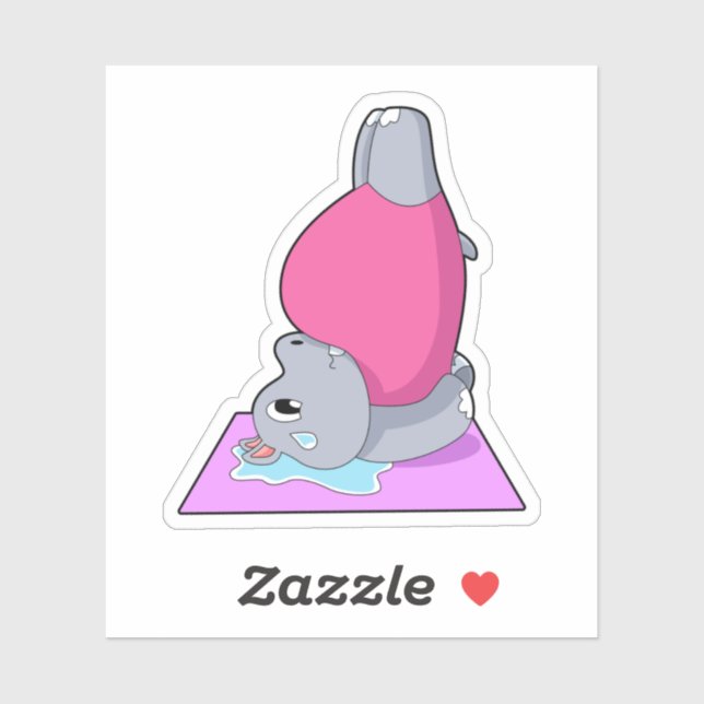 Hippo at Yoga Fitness Sticker (Sheet)