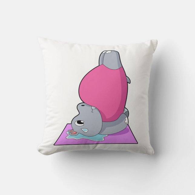 Hippo at Yoga Fitness Throw Pillow (Front)