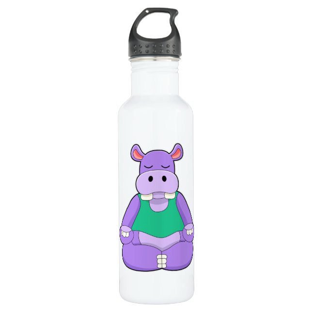 Hippo at Yoga in Sitting Stainless Steel Water Bottle (Front)