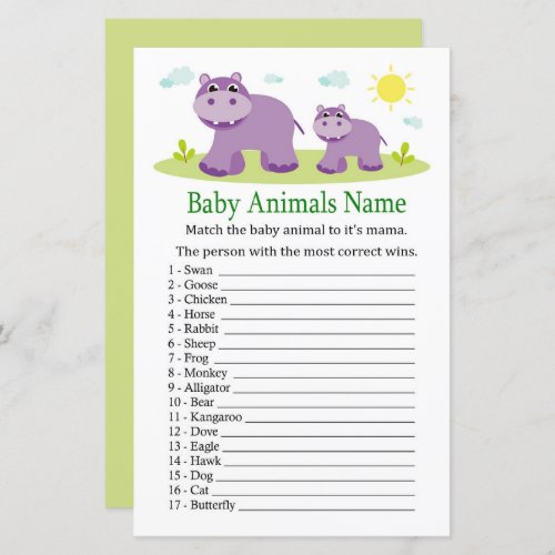 Hippo Baby Animals Name Game