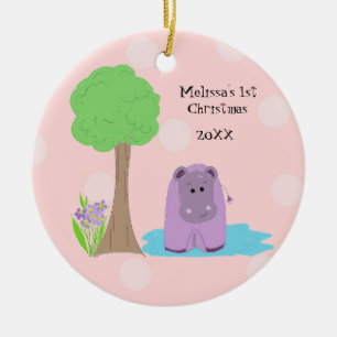 Hippo Baby First Christmas Ceramic Ornament