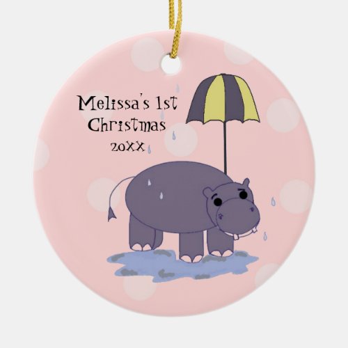 Hippo Baby First Christmas Ceramic Ornament