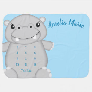 Hippo Baby Shower Blue Baby Blanket