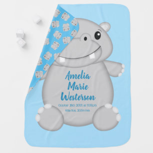 Hippo Baby Shower Blue Blanket