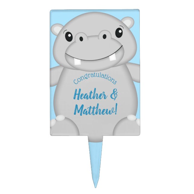 Hippo Baby Shower Blue Cake Topper (Front)