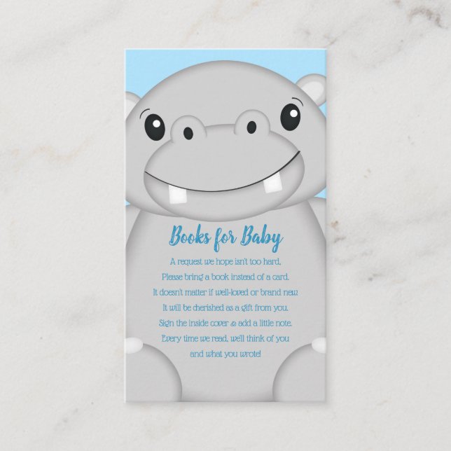 Hippo Baby Shower Blue Enclosure Card (Front)