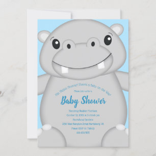 Hippo Baby Shower Blue Invitation