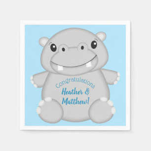 Hippo Baby Shower Blue Napkins