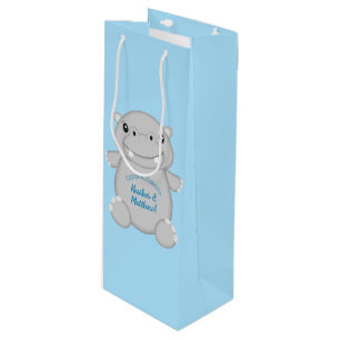 Hippo Baby Shower Blue Wine Gift Bag