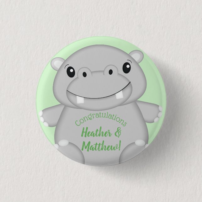 Hippo Baby Shower Button (Front)