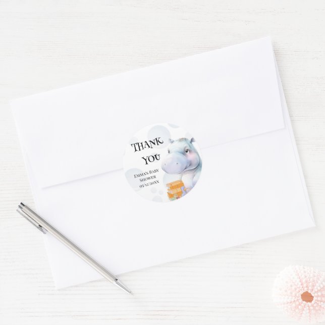 Hippo Baby Shower Favor  Classic Round Sticker (Envelope)