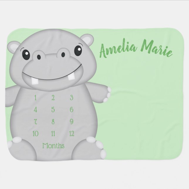 Hippo Baby Shower Green Baby Blanket (Horizontal)