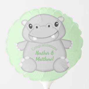 Hippo Baby Shower Green Balloon