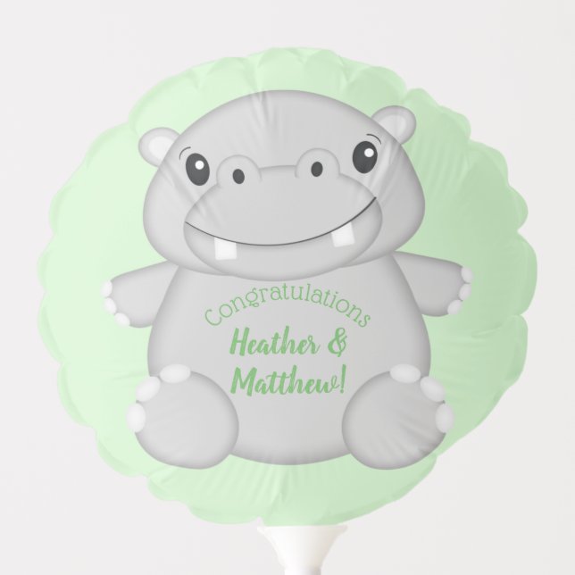 Hippo Baby Shower Green Balloon (Front)