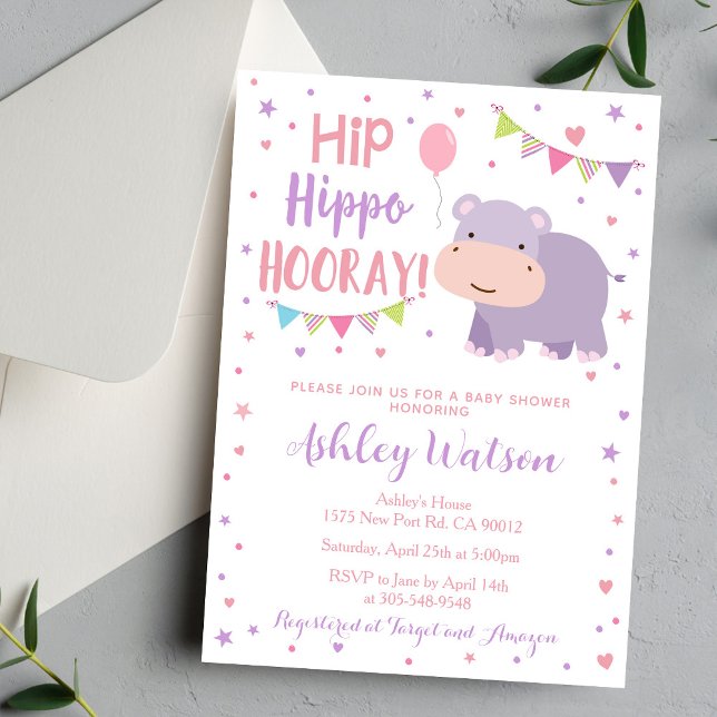 Hippo Baby Shower Invitation Animal Theme Invite (Creator Uploaded)