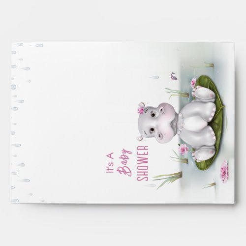 Hippo Baby Shower Invitation Pink and Gray Envelope