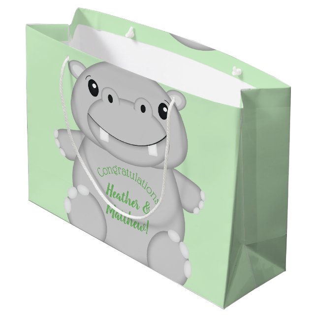 Hippo Baby Shower Large Gift Bag (Back Angled)