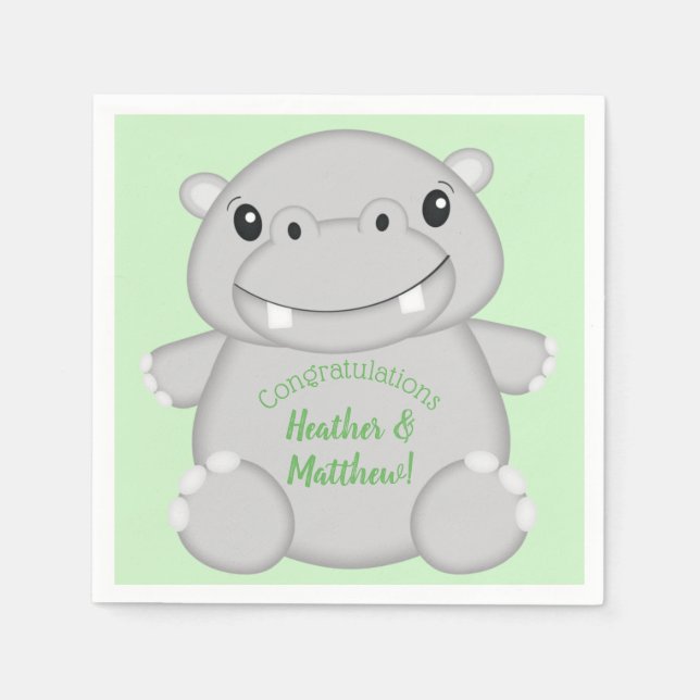 Hippo Baby Shower Napkins (Front)