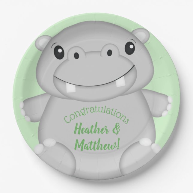 Hippo Baby Shower Paper Plates (Front)