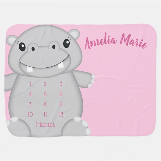 Hippo Baby Shower Pink Blanket (Horizontal)