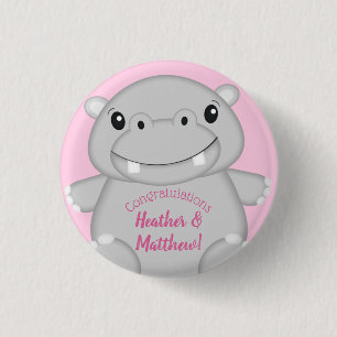 Hippo Baby Shower Pink Button