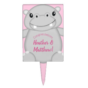 Hippo Baby Shower Pink Cake Topper