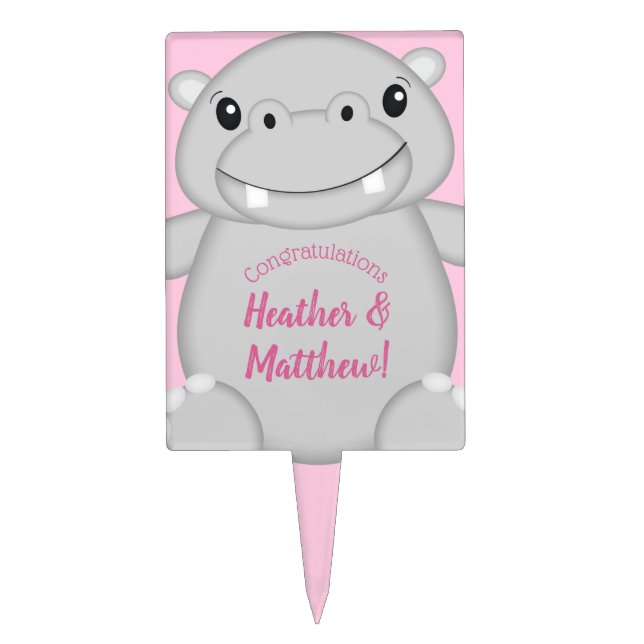Hippo Baby Shower Pink Cake Topper (Front)