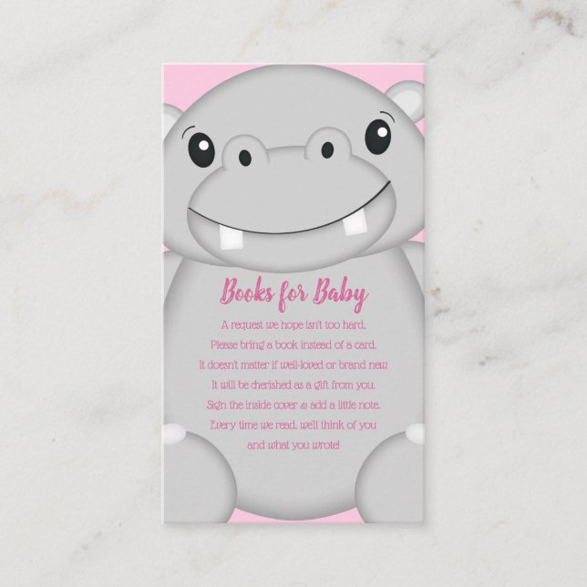 Hippo Baby Shower Pink Enclosure Card (Front)