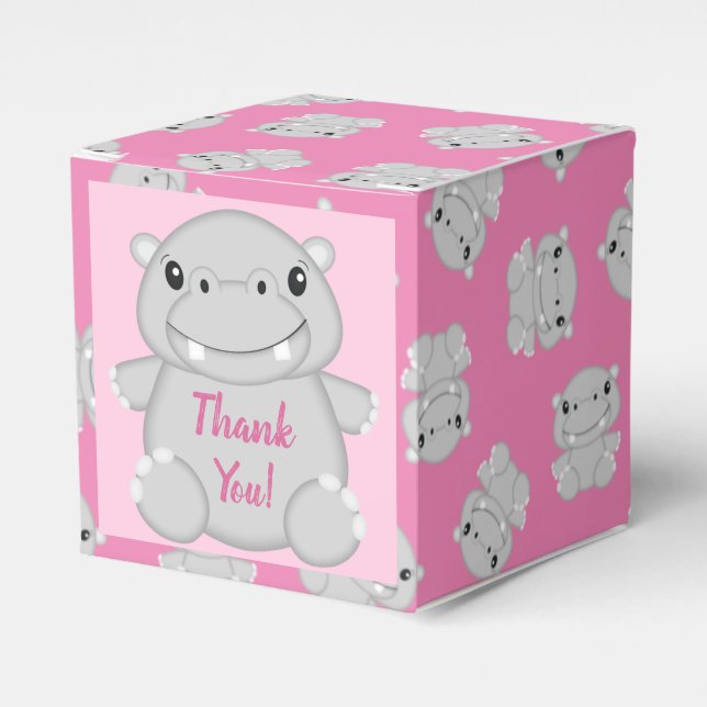 Hippo Baby Shower Pink Favor Boxes (Front Side)